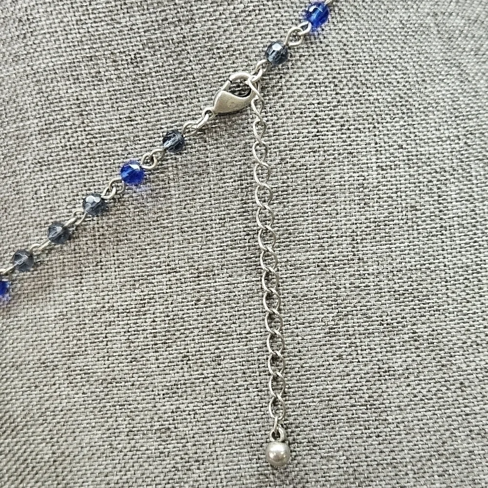 VINTAGE Italian Glass Blue and Gold Swirl Beaded Pendant Necklace